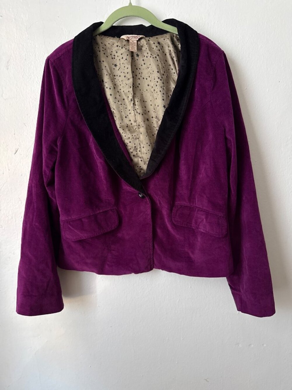 Purple and Black Career Wear Velvet Collar Crop Jacket Fall Size XL